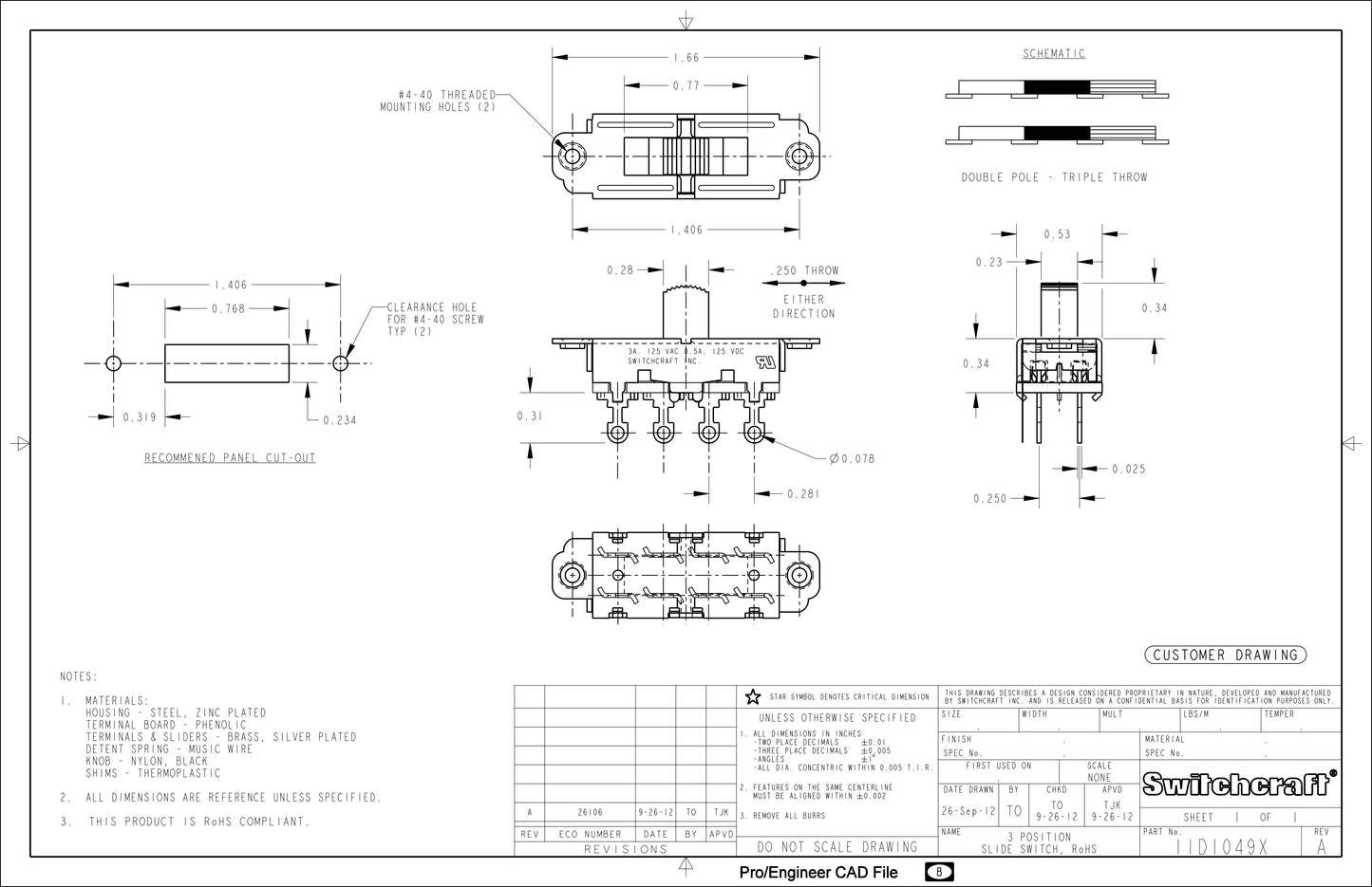 Mustang/Duosonic Slide Switch