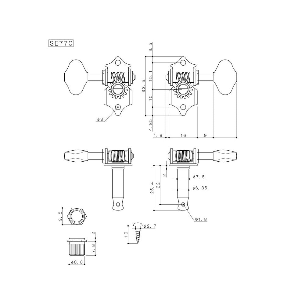 SE770 Open Gear Tuners Nickel Finish (3 button options)