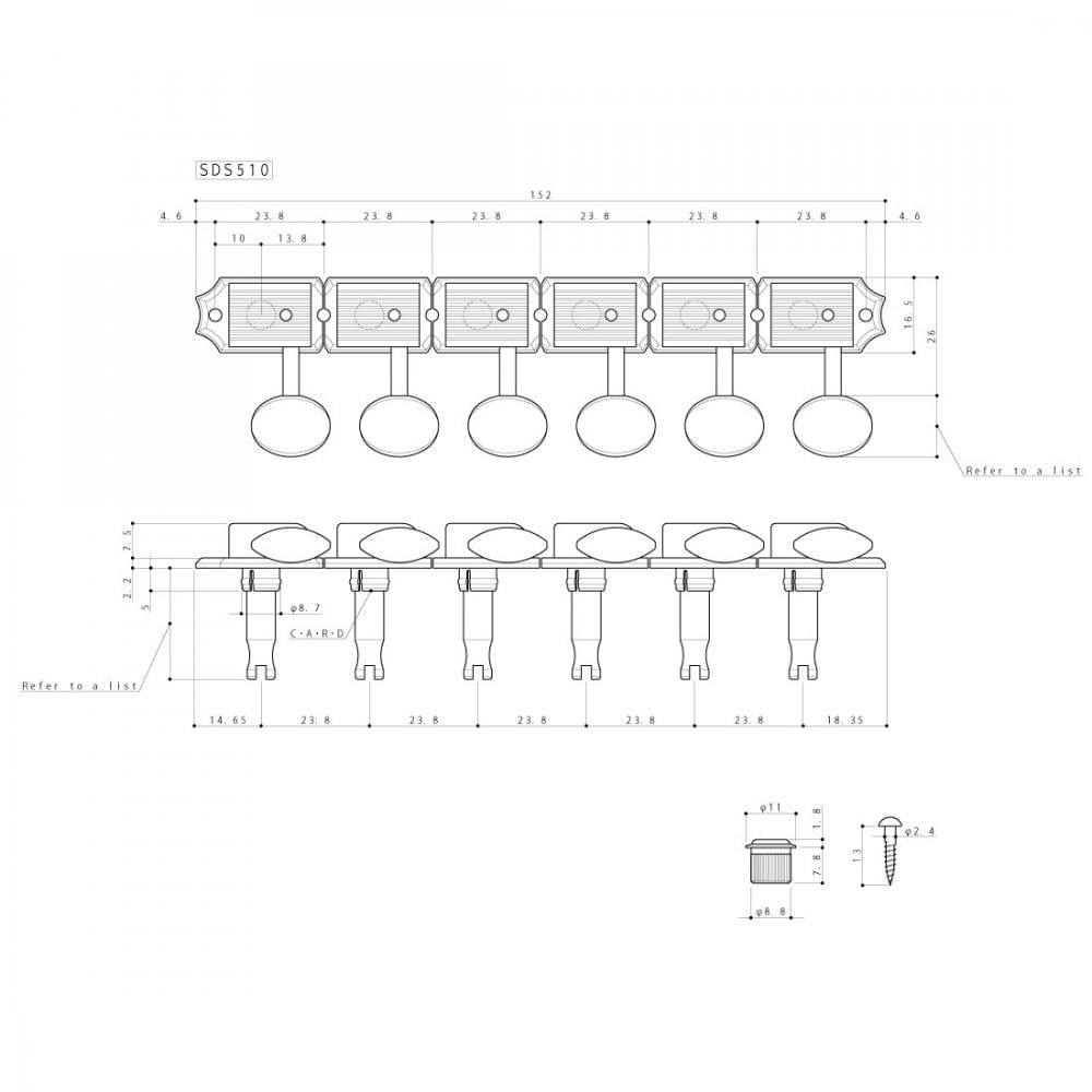 SDS510-05MN 6 In Line Vintage Style Tuners For Vintage Fender Guitars