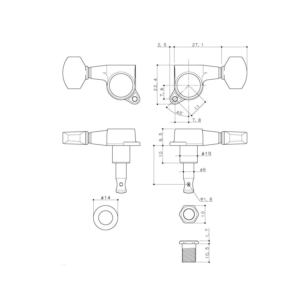 3 Per Side Locking Contemporary Diecast Series Tuning Machines 19:1 Gear Ratio