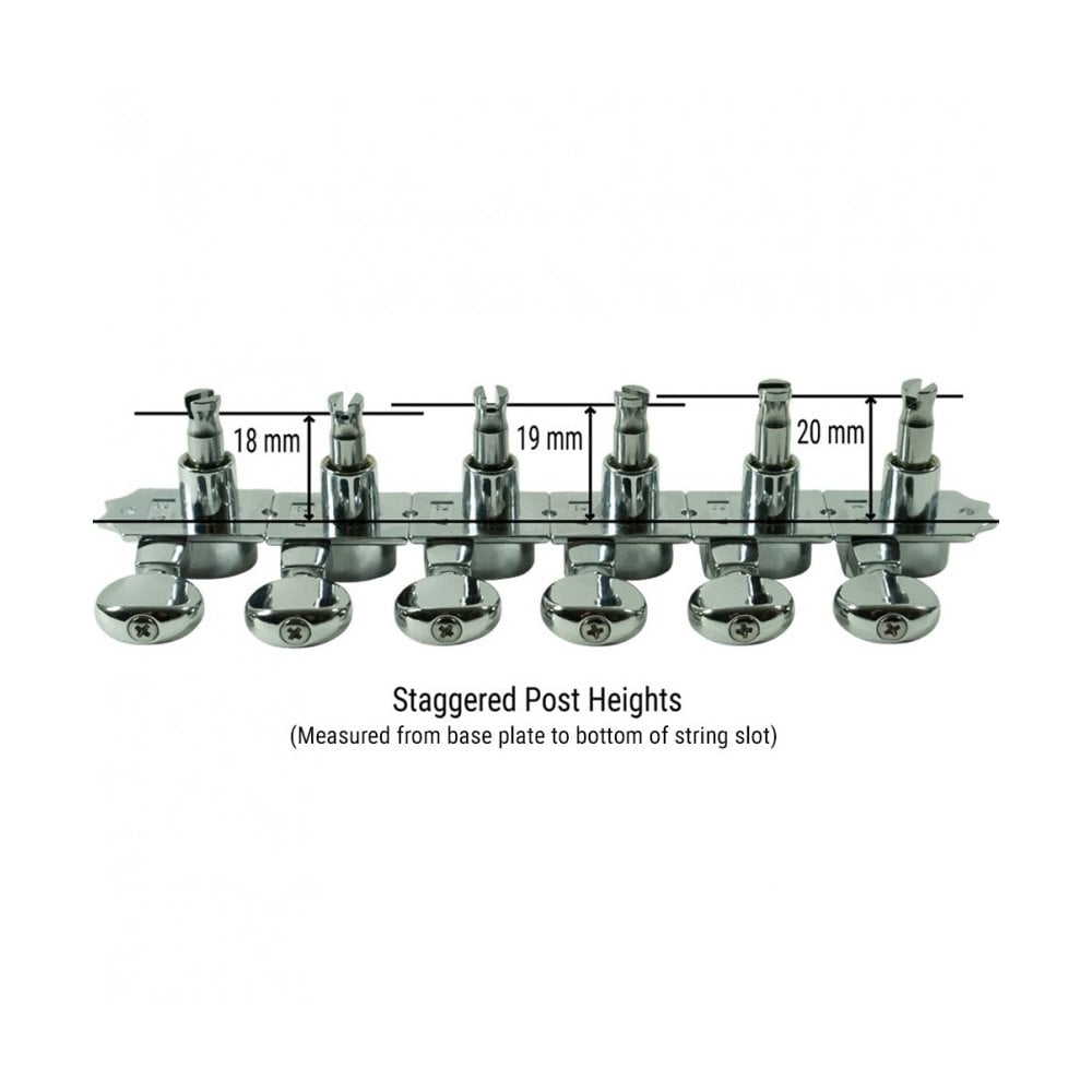 6 In Line Revolution Series H-Mount Tuning Machines With Staggered Posts 19:1 Gear Ratio