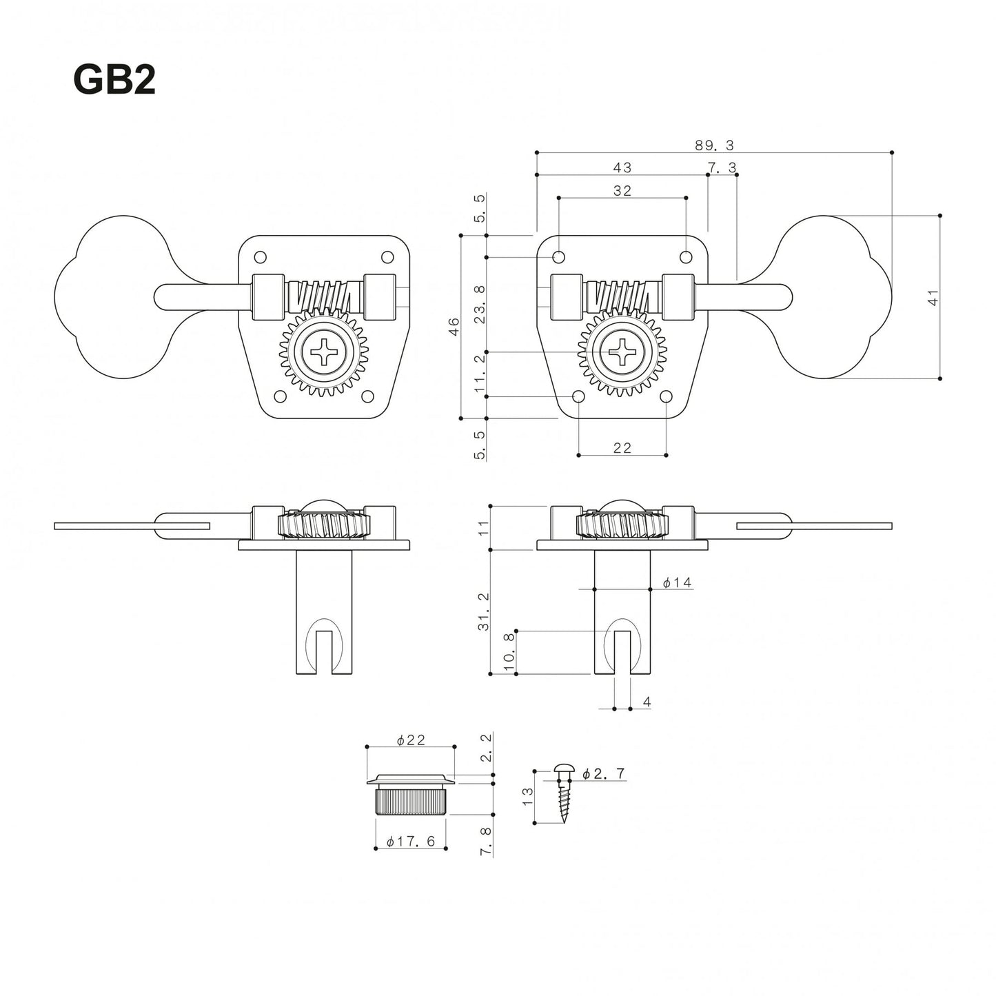 Vintage Style Bass Tuners Open Gear