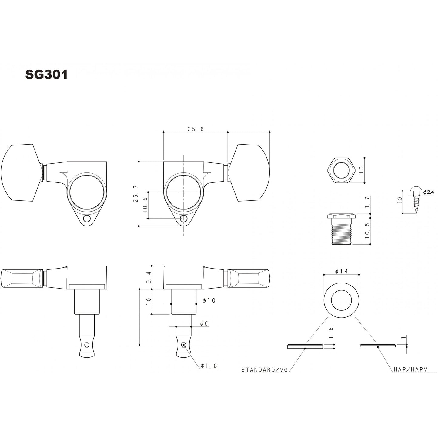 SG301 Magnum Lock 3 Aside Traditional Tuners with Metal Tulip Buttons 18:1 Gear Ratio