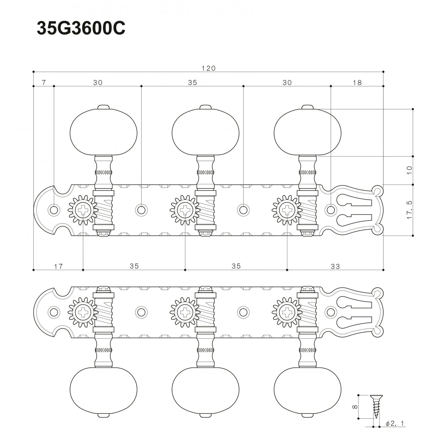 Classical Tuners - Gold with White Pearloid Buttons