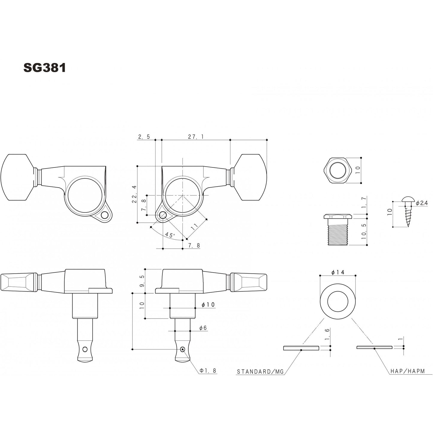 SG381 Series 3 Aside with 01 Large Metal Buttons 16:1 Gear Ratio