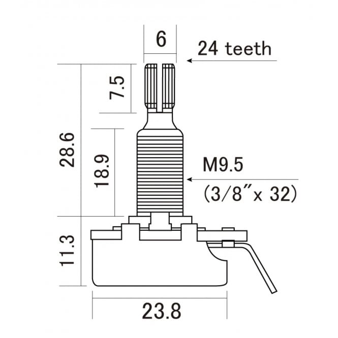 Push Pull DPDT Pot Long Shaft, 500k Audio Taper Pot, Spilt Shaft (24 Spline)