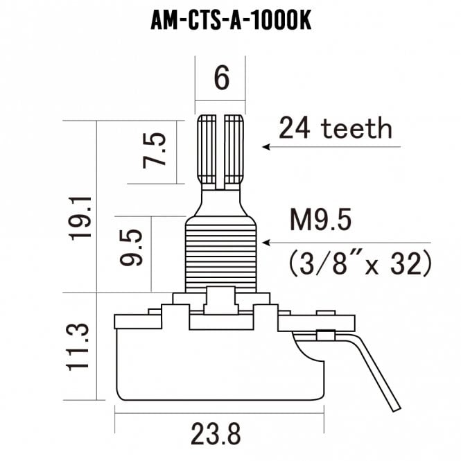 Guitar Pot, 1000k (1 meg) Split Shaft Premium 450 Series with 9% Tolerance, Log Taper