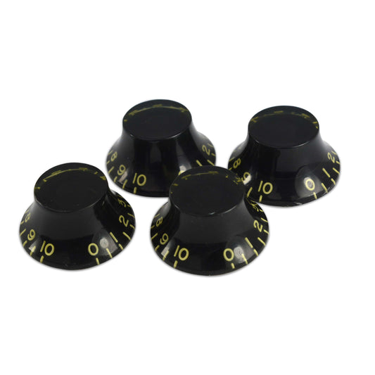 Bell Knob (Set of 4) Relic Black, CAB Material, Embossed Off-White Numbers, USA fit and CTS pots