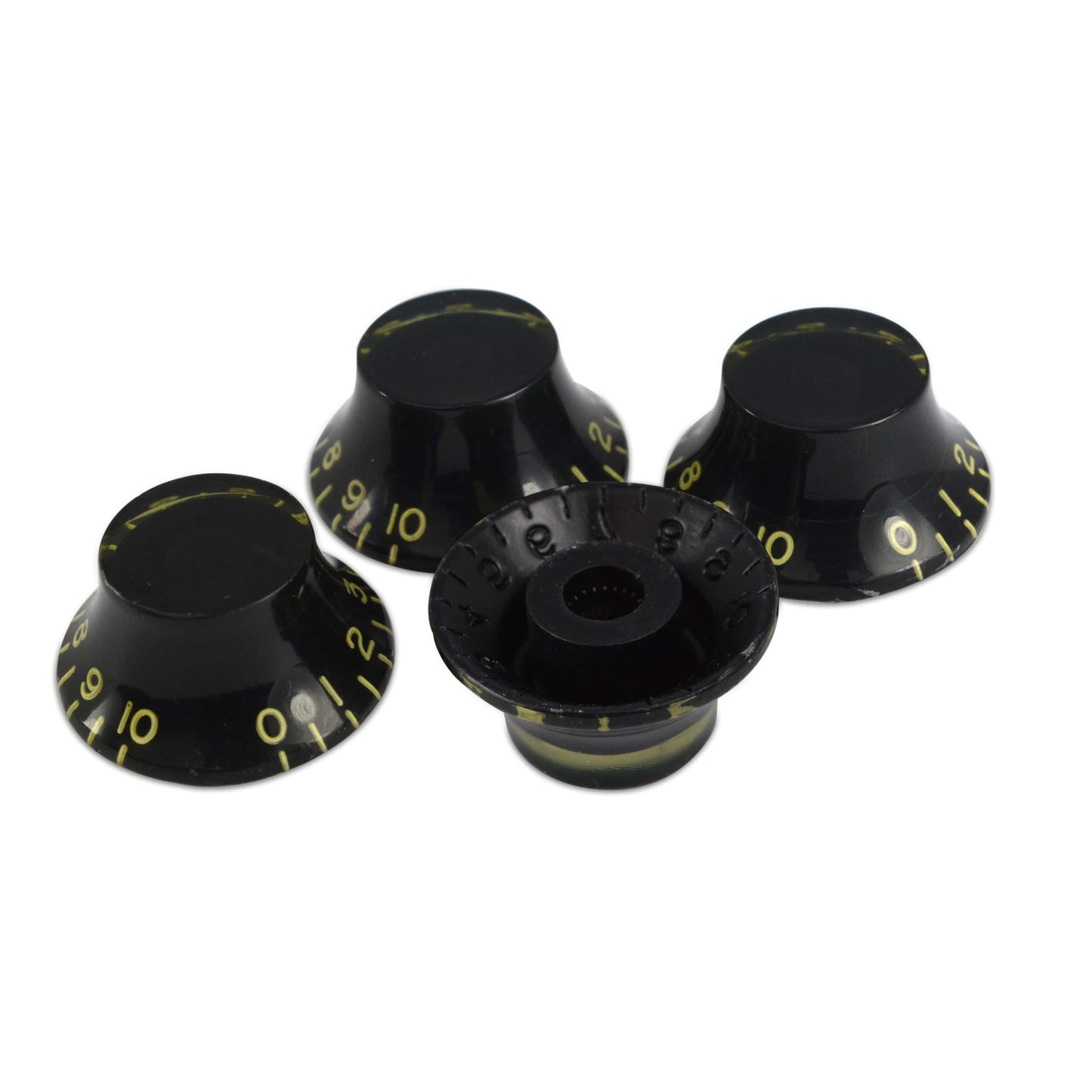 Bell Knob (Set of 4) Relic Black, CAB Material, Embossed Off-White Numbers, USA fit and CTS pots