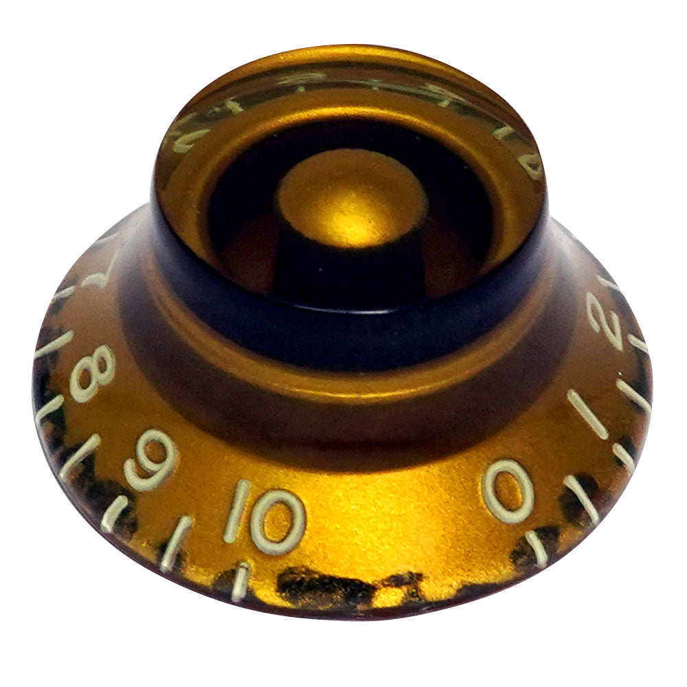 Bell Knob (Set of 4) Relic Gold, CAB Material, Embossed Off-White Numbers, USA fit and CTS pots