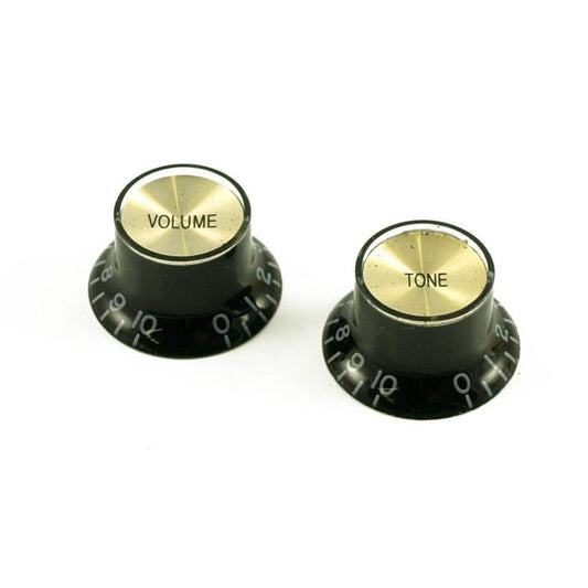 Bell knob set (1 x volume 1 x tone) Black with gold insert, USA fit and CTS pots