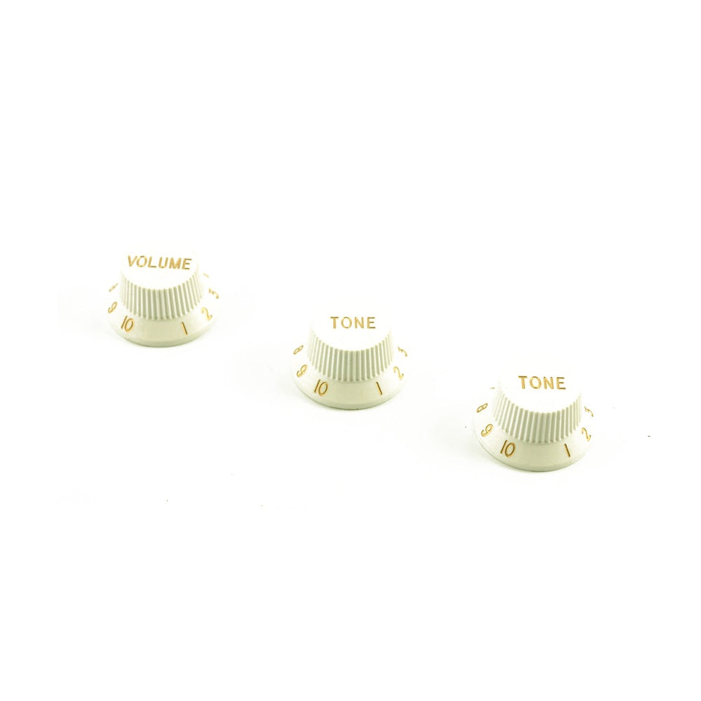 Replacement Strat Knob Set in White, USA fit and CTS pots (24 spline)