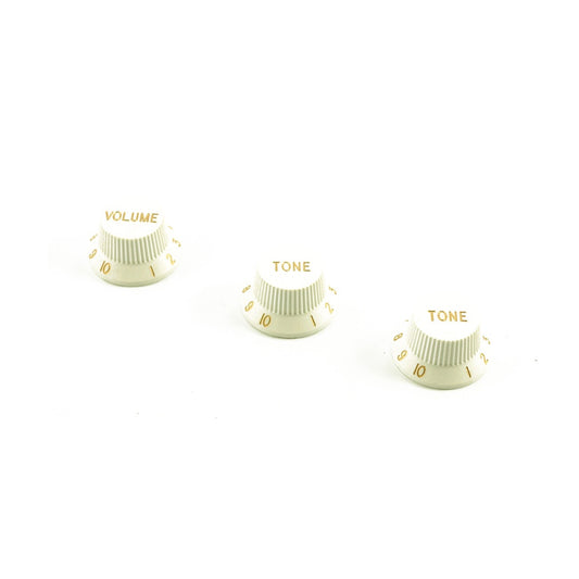 Replacement Strat Knob Set in White, Metric Fit Pots (18 spline)