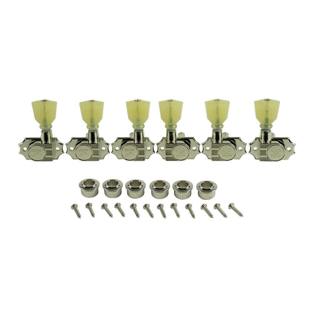 Revolution Diecast Tuners, 3 Per Side, Pearloid Keystone Button, Push-Fit Bushing for 8.8mm Headstocks 19:1 Gear Ratio